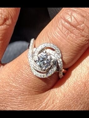 1.5 Total Weight Moissaniye 14k White Gold Swirl Halo Ring